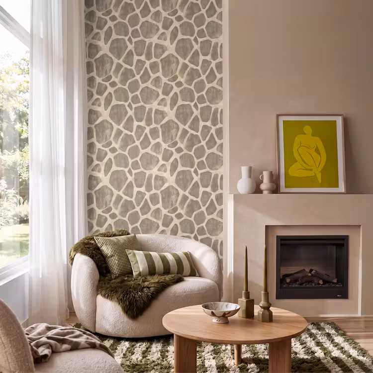Giraf - Patroon - Beige - Bruin Behang Vlies klein 1076 -sfeer2