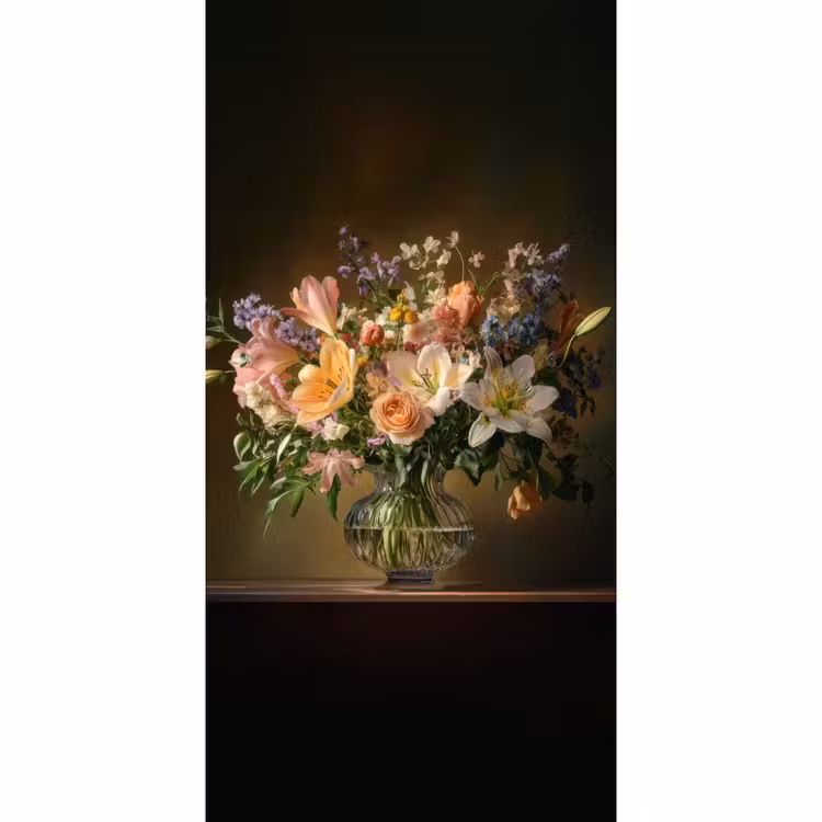 Glazen - Bloemen - Boeket - Kleuren Behang Vlies klein -3d_website