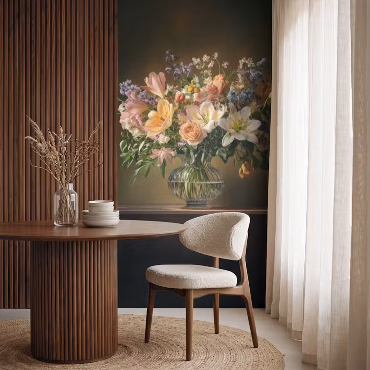 Glazen - Bloemen - Boeket - Kleuren Behang Vlies klein -sfeer1