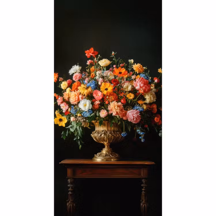 Goud - Bloemen - Kleuren - Vaas Behang Vlies klein -3d_website