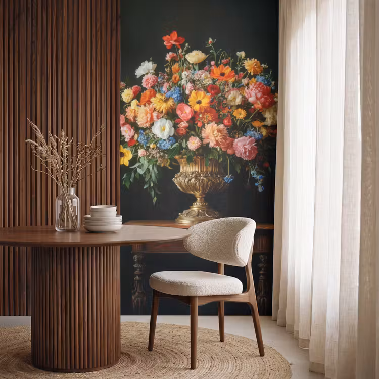 Goud - Bloemen - Kleuren - Vaas Behang Vlies klein -sfeer1