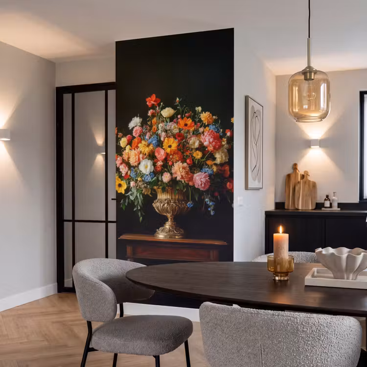 Goud - Bloemen - Kleuren - Vaas Behang Vlies klein -sfeer3