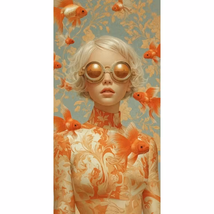 Goudvissen - Oranje - Vrouw - Blond Behang Vlies klein -3d_website