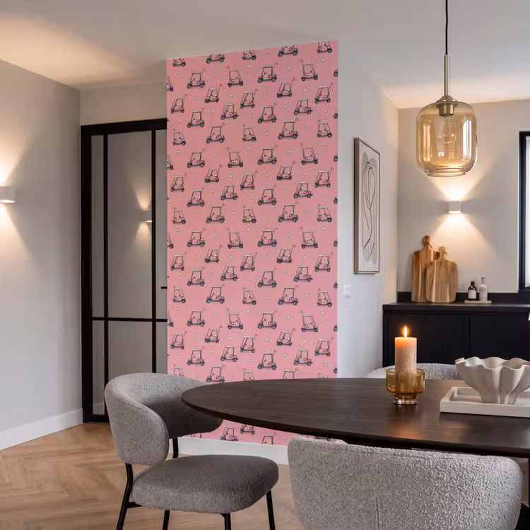 Golfkar - Retro - Roze Behang Vlies klein 1076 -sfeer3