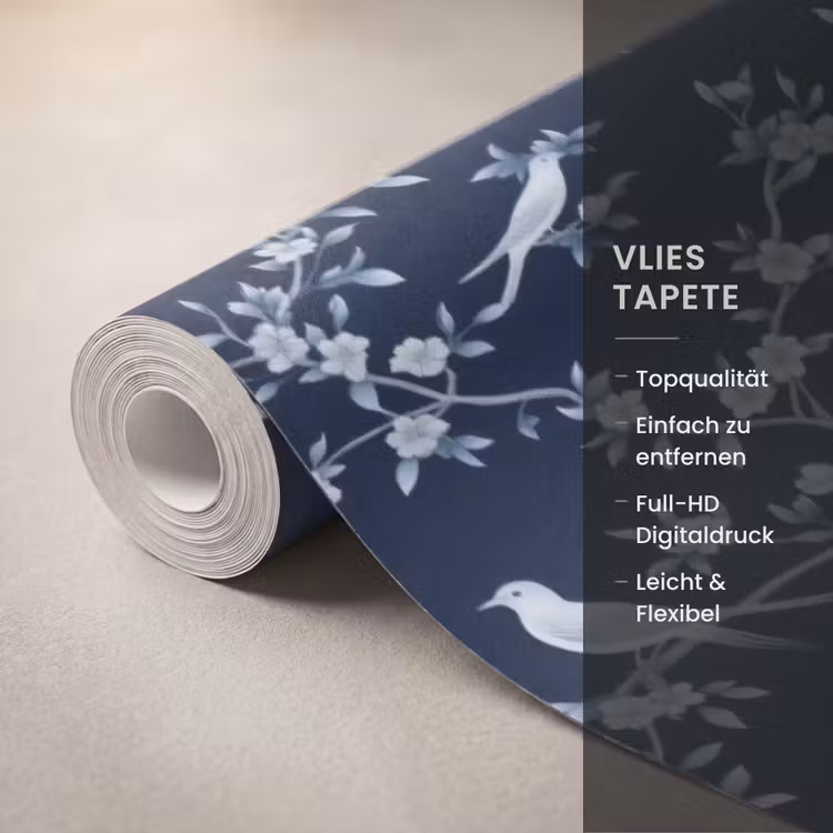 Grafisch - Bloesemtak - Blauw Behang Vlies klein 1076 -USP_closeupDE