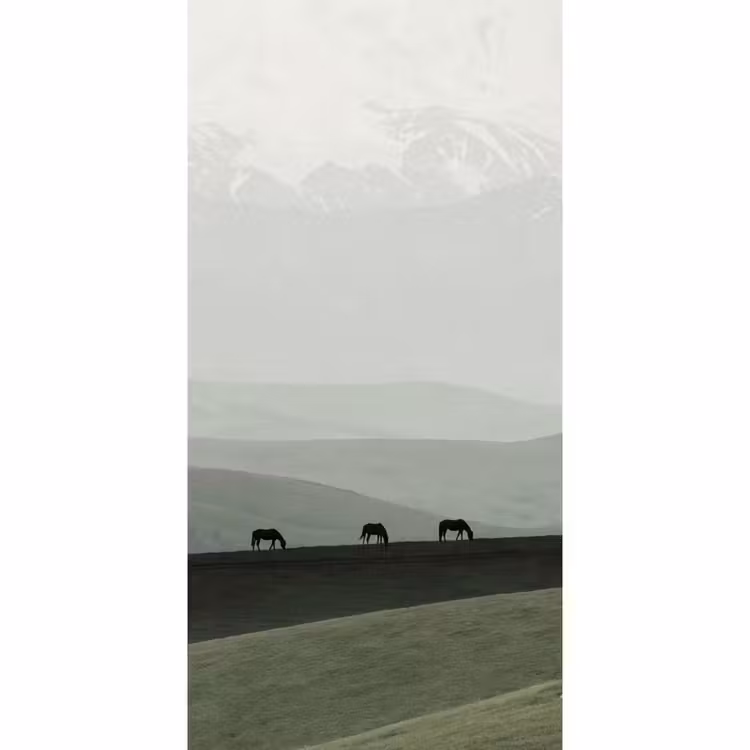 Grijs - Berg - Paarden Behang Vlies klein -3d_website
