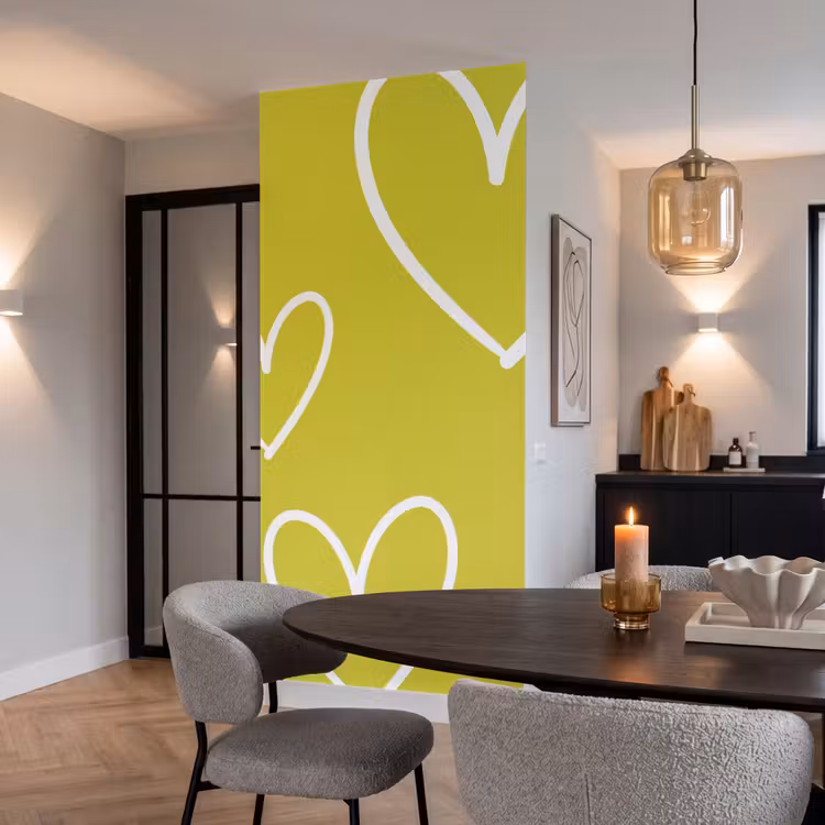 Groen - Hartjes - Wit Behang Vlies klein -sfeer3