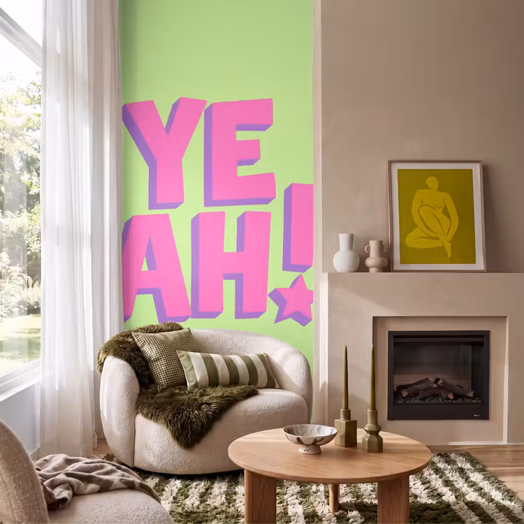 Groen - Neon - Quote Behang Vlies klein -sfeer2