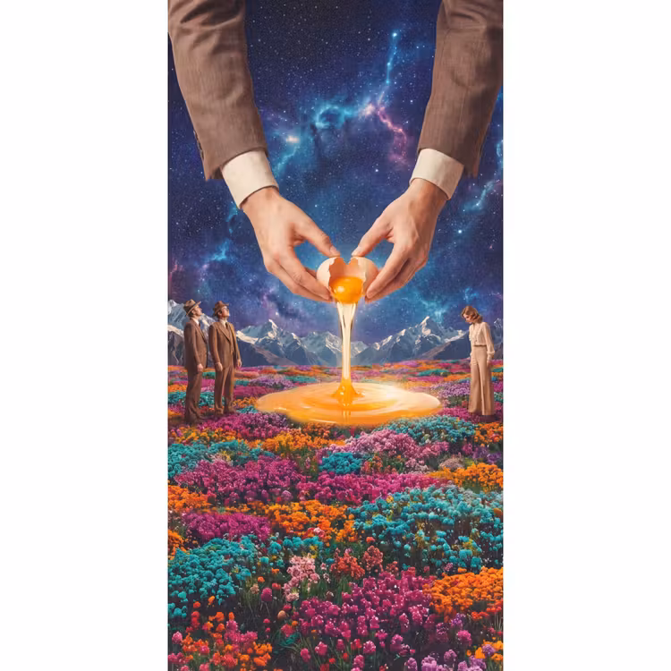 Tapete - Hände – Ei – Surrealismus - Handen - Ei - Surrealisme Behang Vlies klein