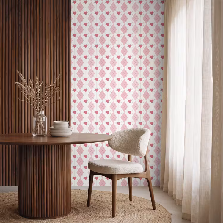 Ruiten - Klassiek - Roze - Wit Behang Vlies klein 1076 -sfeer1