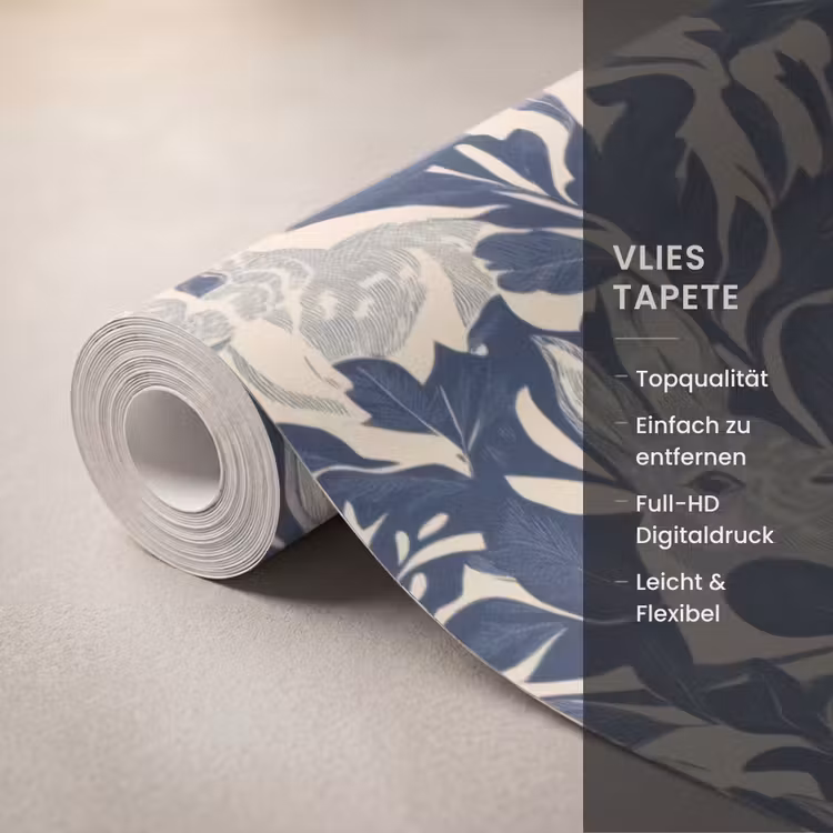 Hazen - Bladeren - Patroon - Blauw - Beige Behang Vlies klein 1076 -USP_closeupDE