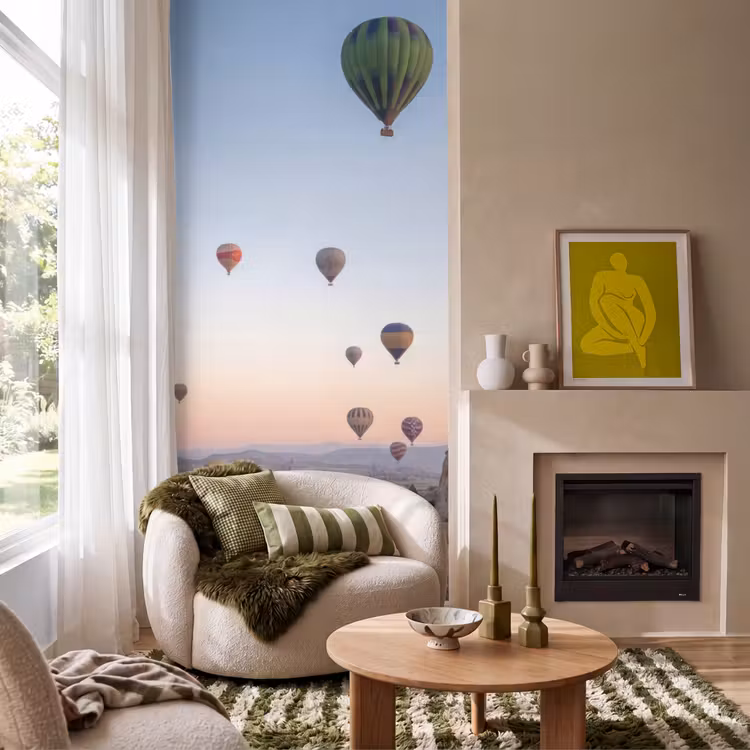 Luchtballonnen - Rotsen - Zonsopgang Behang Vlies klein -sfeer2