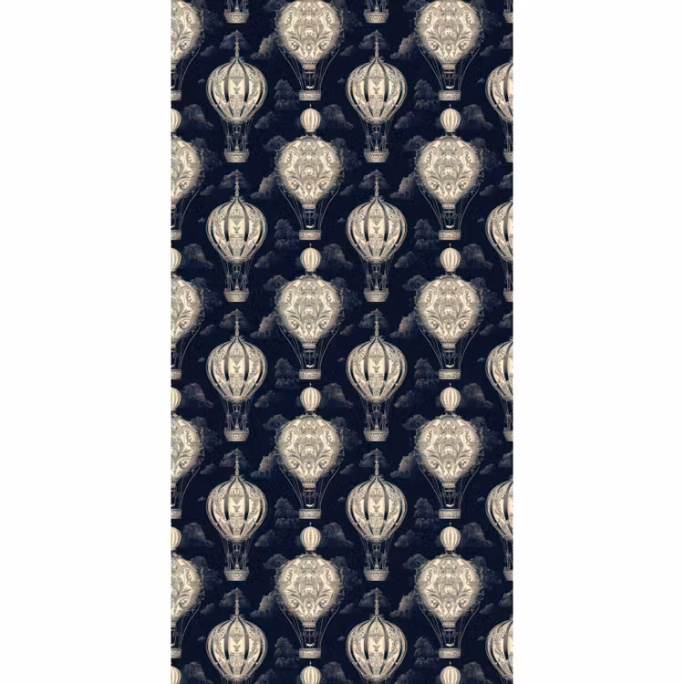 Luchtballonnen - Wolken - Patroon - Donkerblauw Behang Vlies klein 1076 -3d_website