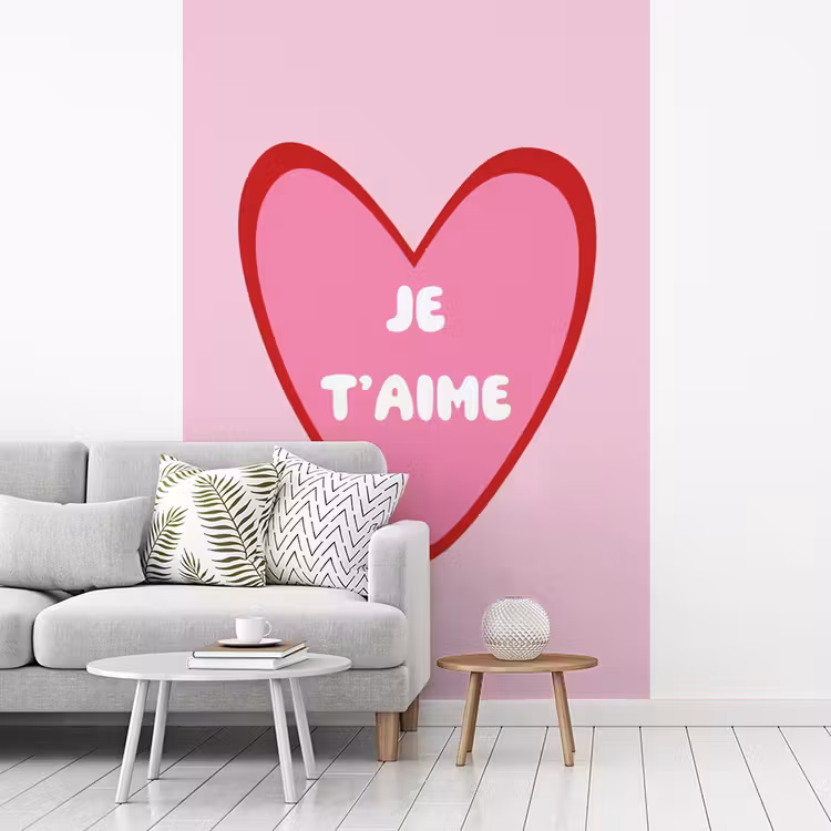 Hart - Frans - Valentijn - Roze fotobehang vinyl groot -woonkamer