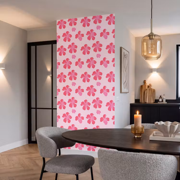 Hibiscus - Bloemen - Roze Behang Vlies klein 1076 -sfeer3