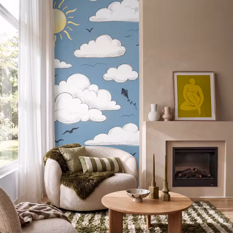 Lucht - Zon - Wolken - Natuur - Blauw Behang Vlies klein -sfeer2
