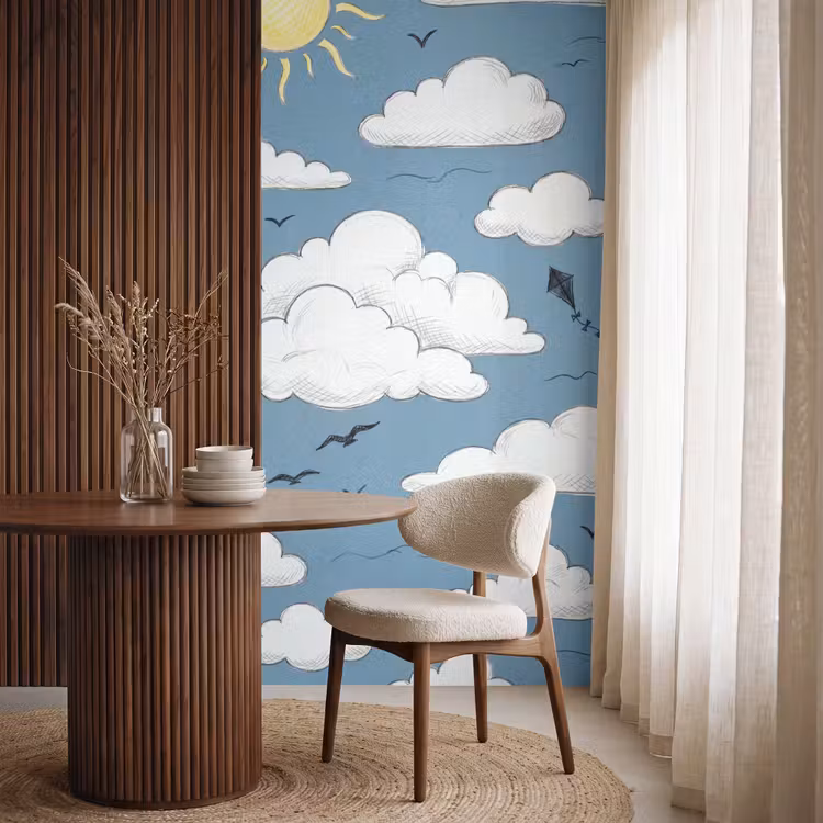 Lucht - Zon - Wolken - Natuur - Blauw Behang Vlies klein -sfeer1