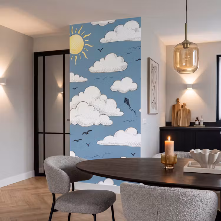 Lucht - Zon - Wolken - Natuur - Blauw Behang Vlies klein -sfeer3