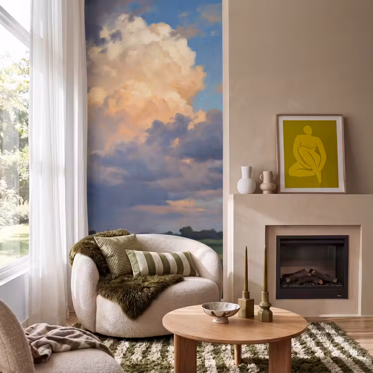 Lucht - Wolken - Landschap - Modern - Oranje Behang Vlies klein -sfeer2