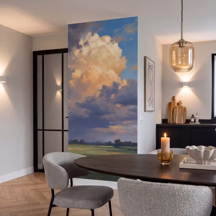 Lucht - Wolken - Landschap - Modern - Oranje Behang Vlies klein -sfeer3