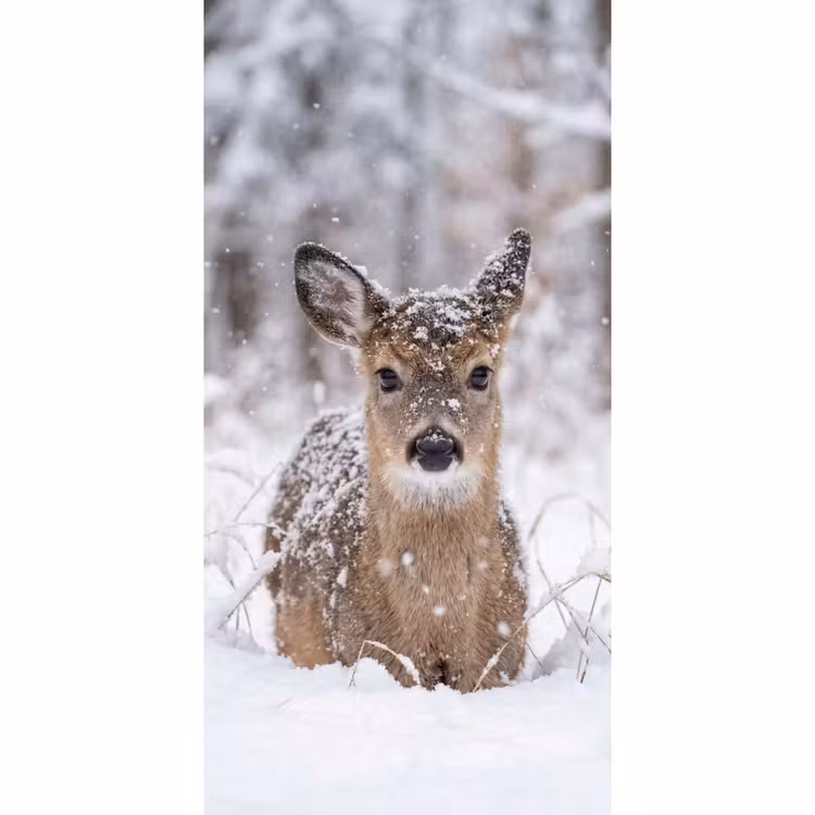 Hert - Sneeuw - Bos - Dieren - Vertederend Behang Vlies klein -3d_website