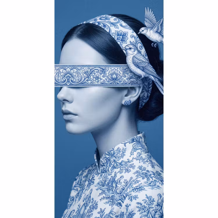 Portret - Klassiek - Wit - Blauw Behang Vlies klein -3d_website