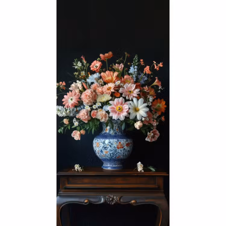Hout - Vaas - Kleuren - Bloemen Behang Vlies klein -3d_website