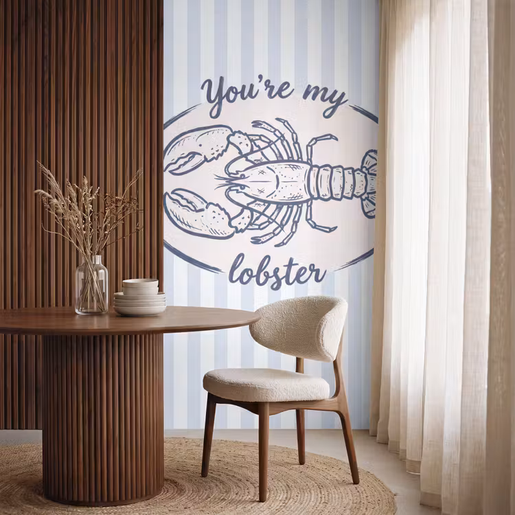 Kreeft - Illustratie - Liefde - Blauw - Decoratie Behang Vlies klein -sfeer1