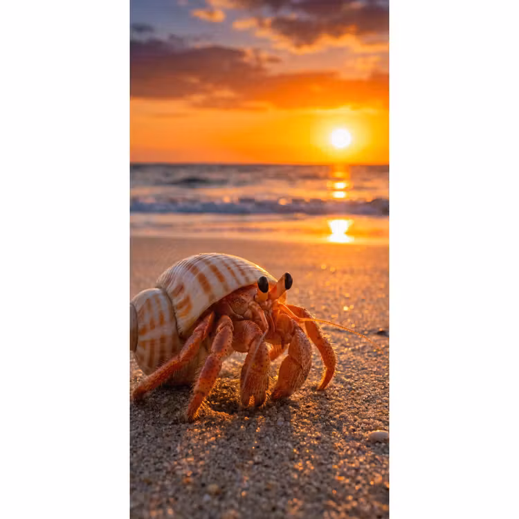 Kreeft - Strand - Natuur - Zonsondergang - Oranje Behang Vlies klein -3d_website
