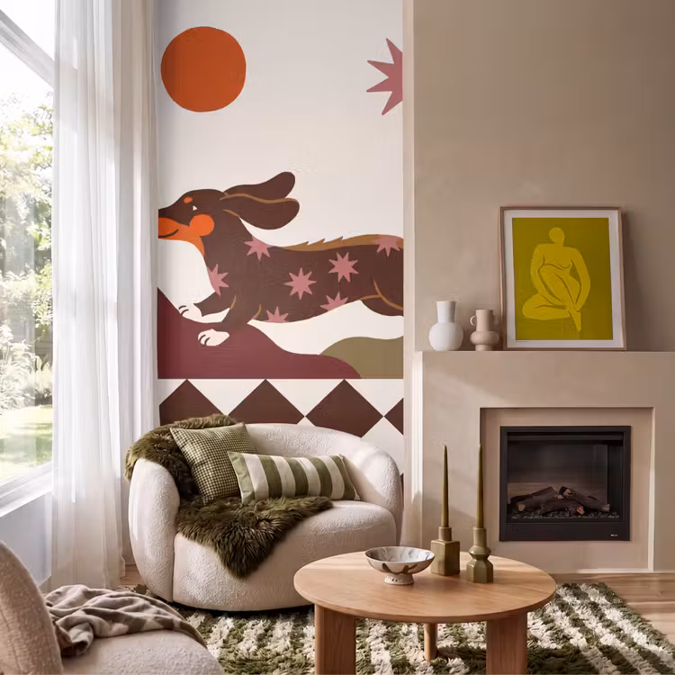 Hond - Abstract - Dieren - Modern - Bruin Behang Vlies klein -sfeer2