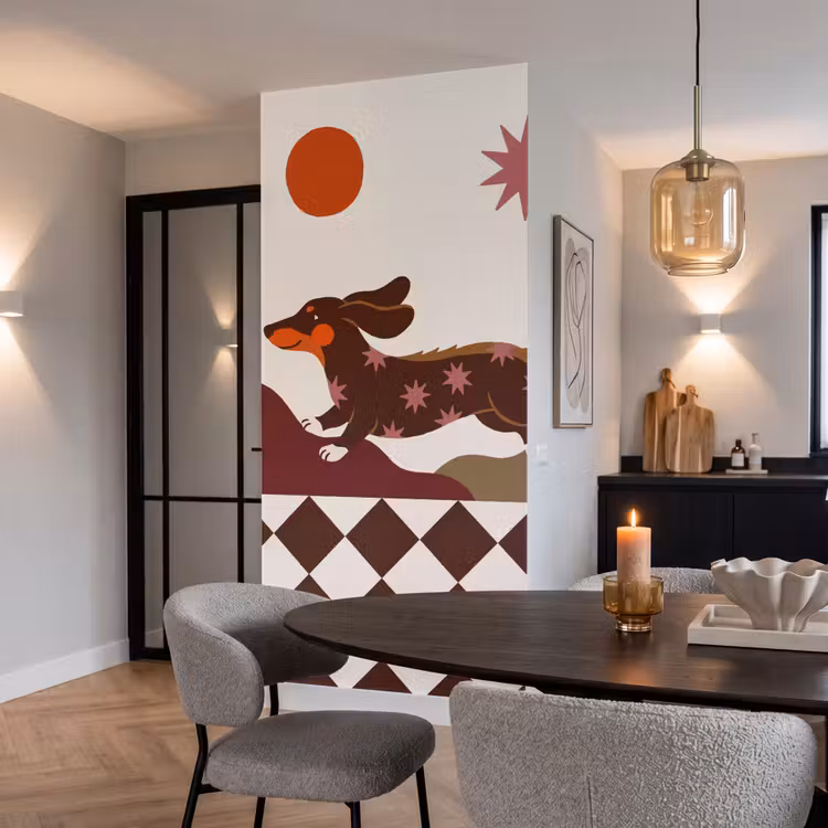 Hond - Abstract - Dieren - Modern - Bruin Behang Vlies klein -sfeer3