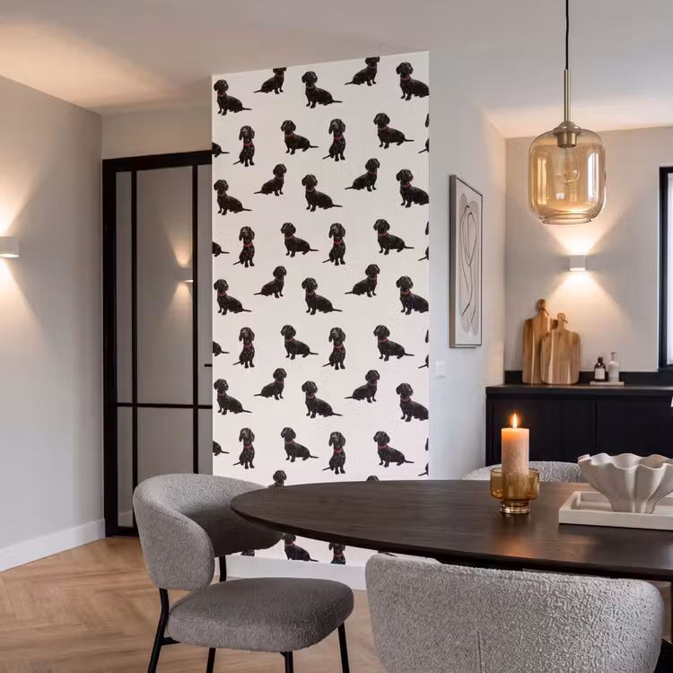 Hond - Patroon - Zwart Behang Vlies klein 1076 -sfeer3