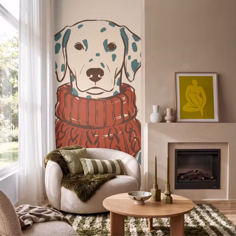 Hond - Trui - Winter - Dieren - Rood Behang Vlies klein -sfeer2
