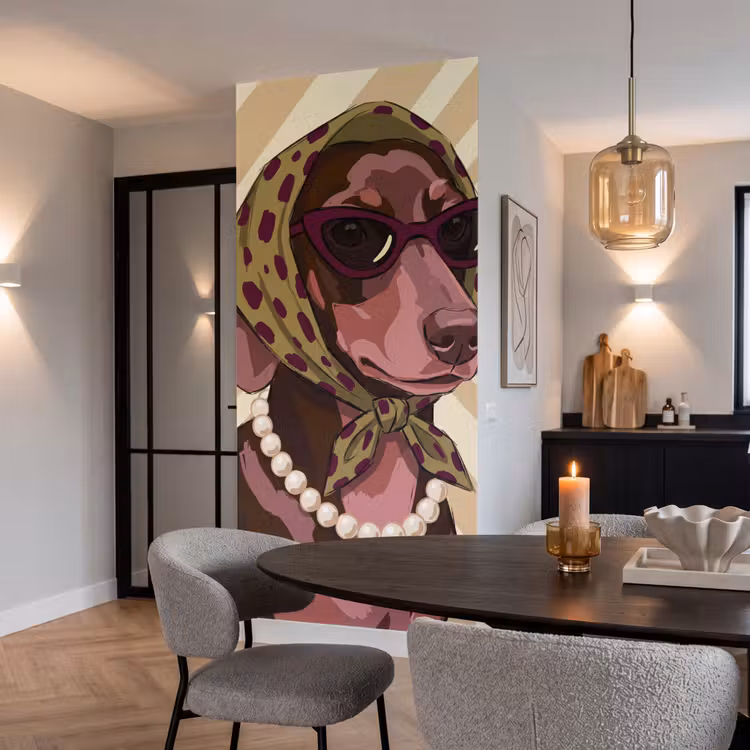 Hond - Zonnebril - Hoofddoek - Dieren - Modern Behang Vlies klein -sfeer3
