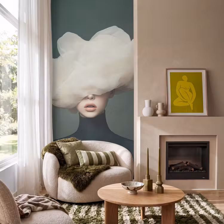 Hoed - Vrouw - Beige Behang Vlies klein -sfeer2