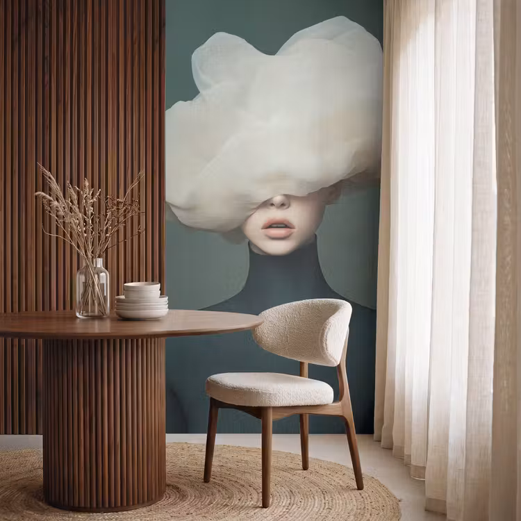 Hoed - Vrouw - Beige Behang Vlies klein -sfeer1