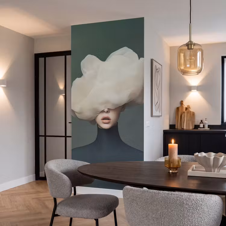 Hoed - Vrouw - Beige Behang Vlies klein -sfeer3