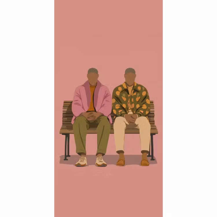 Illustratie - Bankje - Personen - Minimalistisch Behang Vlies klein -3d_website
