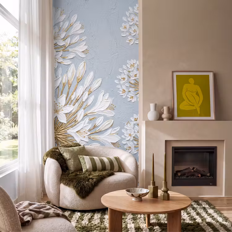 Illustratie - Bloemen - Blauw Behang Vlies klein -sfeer2