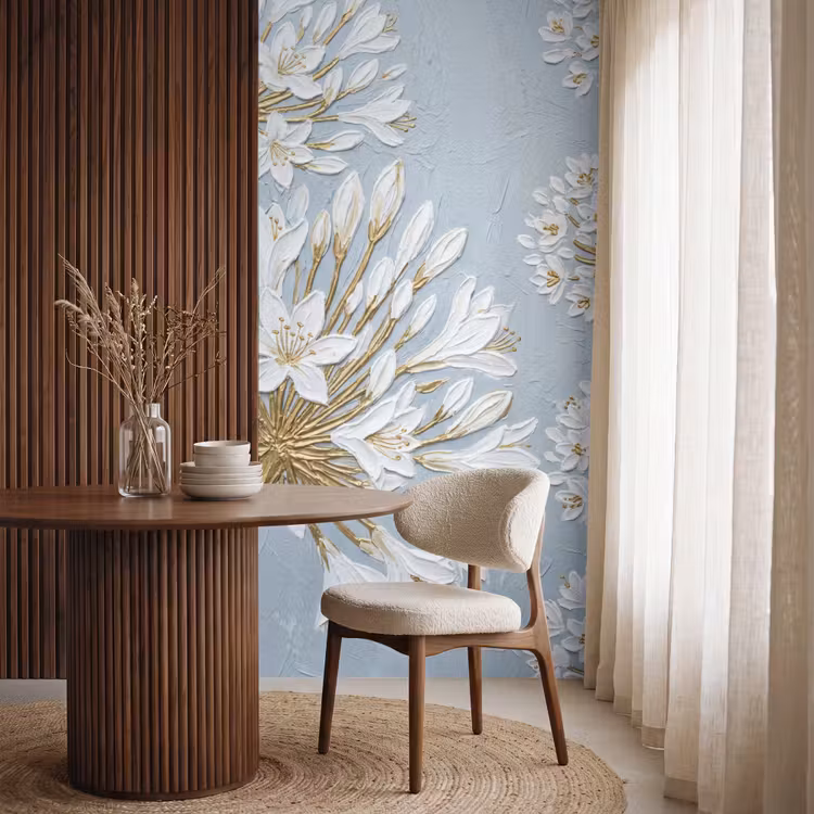 Illustratie - Bloemen - Blauw Behang Vlies klein -sfeer1