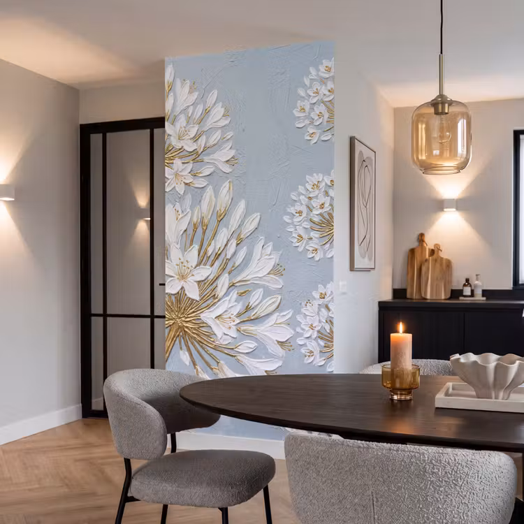 Illustratie - Bloemen - Blauw Behang Vlies klein -sfeer3