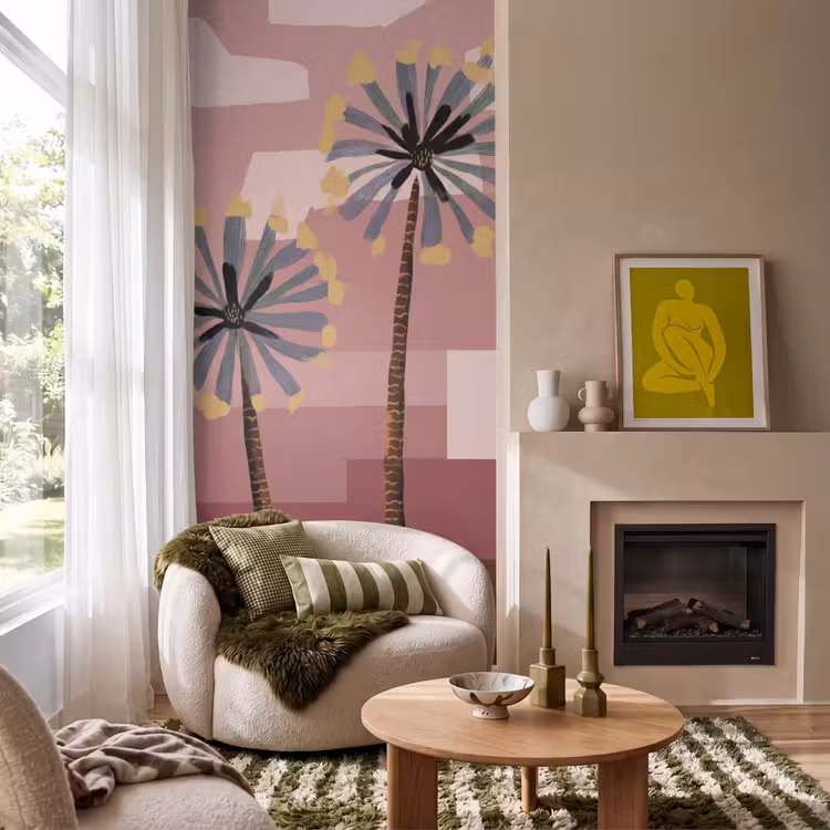 Illustratie - Bloemen - Vlakken - Abstract Behang Vlies klein -sfeer2