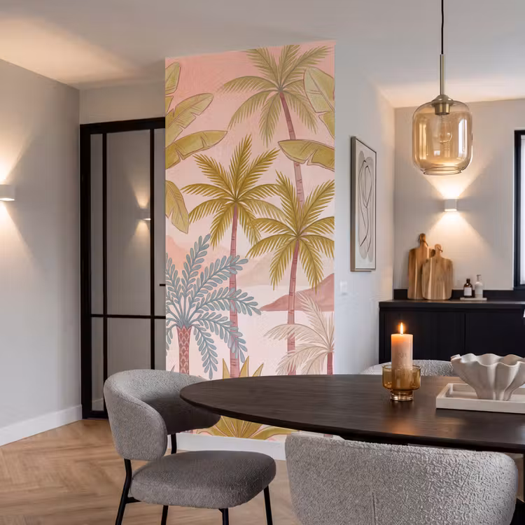 Illustratie - Palmbomen - Kleurrijk Behang Vlies klein -sfeer3