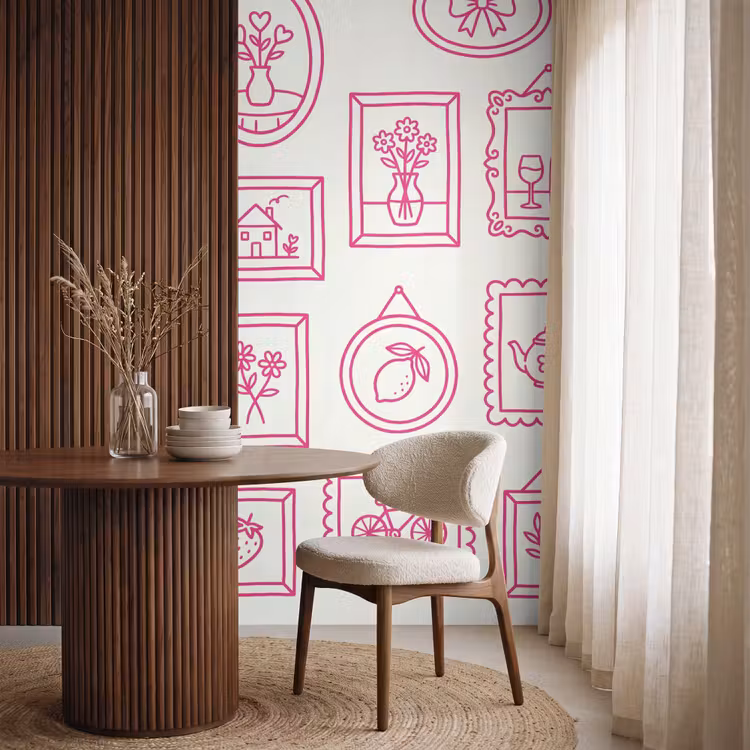 Illustratie - Collectie - Kunst - Minimalistisch - Roze Behang Vlies klein -sfeer1
