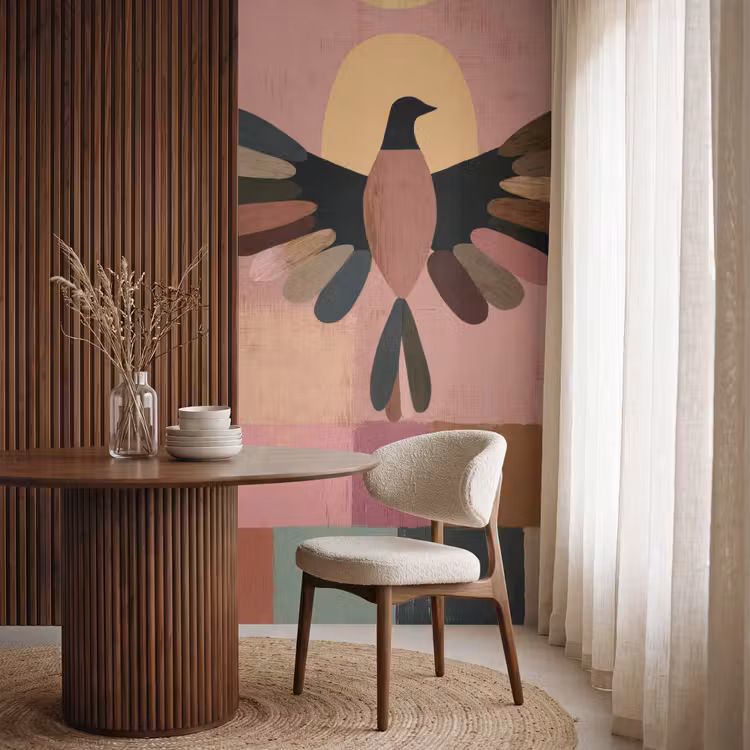 Illustratie - Vogel - Vlakken - Kleurrijk Behang Vlies klein -sfeer1