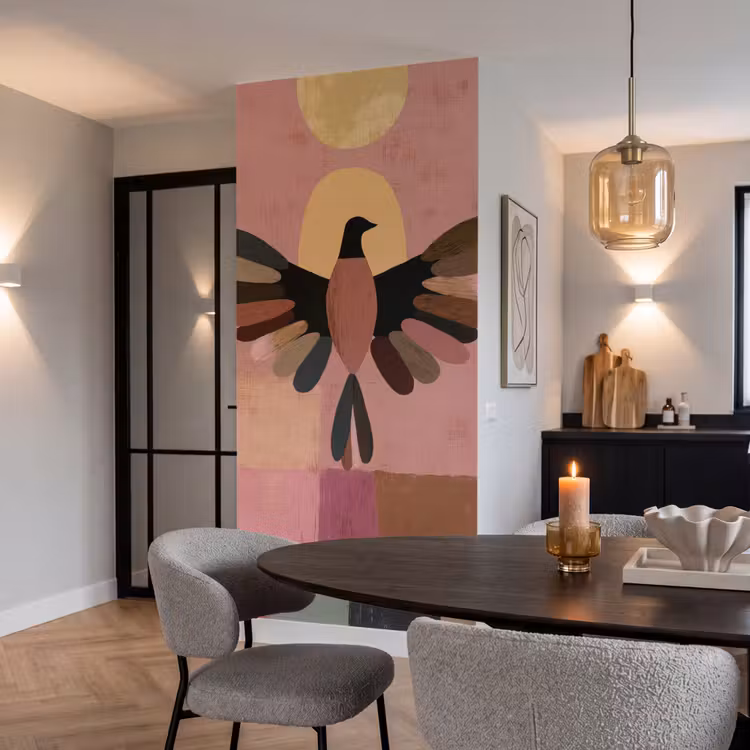 Illustratie - Vogel - Vlakken - Kleurrijk Behang Vlies klein -sfeer3