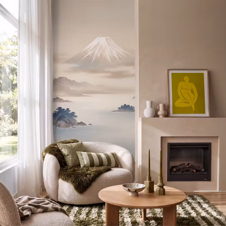 Japans - Landschap - Beige Behang Vlies klein -sfeer2