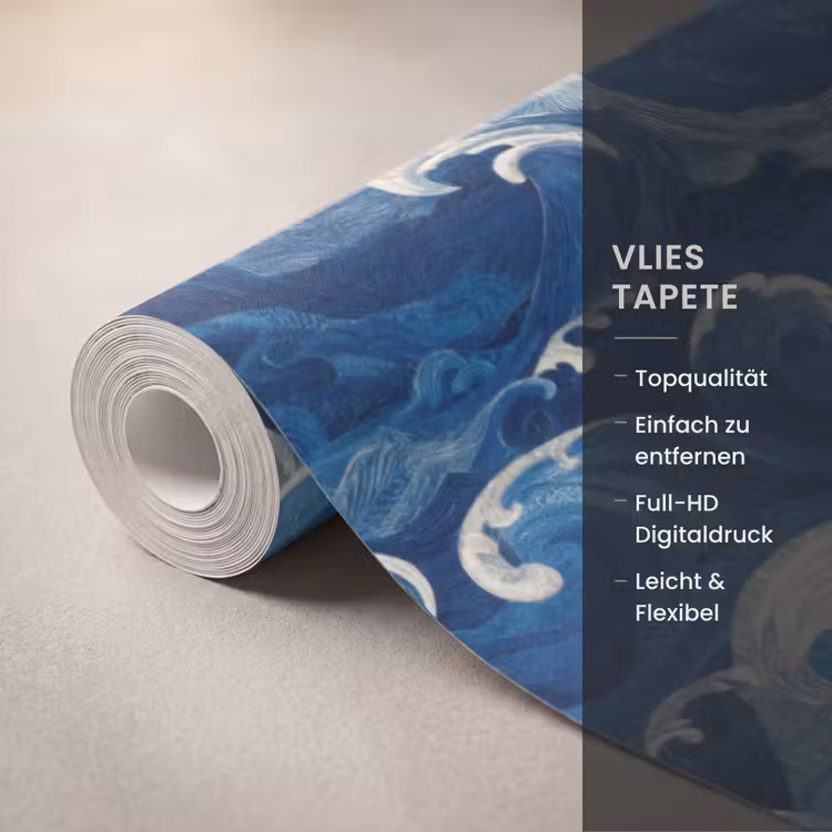 Japans - Oceaan - Golven - Blauw Behang Vlies klein 1076 -USP_closeupDE