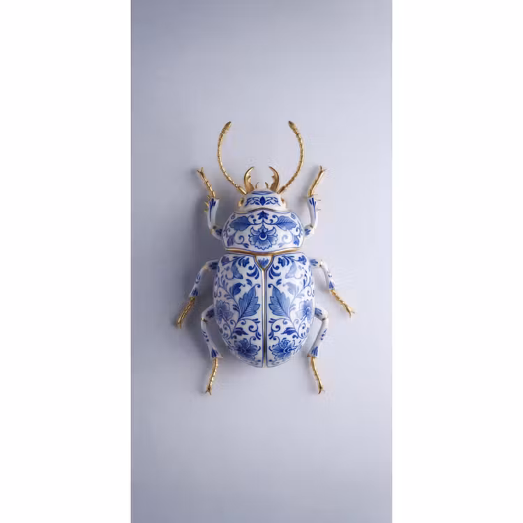 Kever - Delfts  - Blauw - Goud Behang Vlies klein -3d_website
