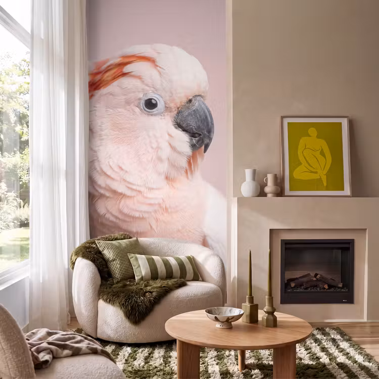 Kaketoe - Portret - Roze Behang Vlies klein -sfeer2